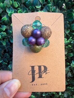 Repurposed Green and Purple Cluster Brooch - Used to be a Clip-On Earring